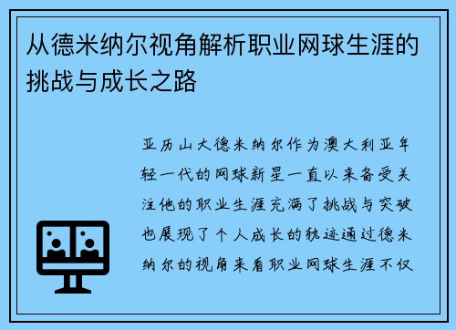 从德米纳尔视角解析职业网球生涯的挑战与成长之路
