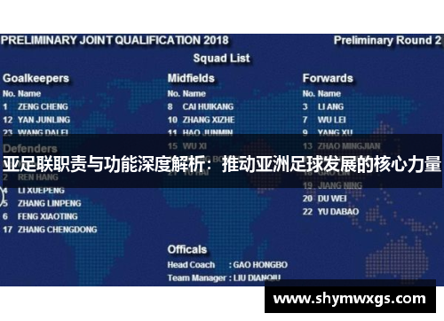 亚足联职责与功能深度解析：推动亚洲足球发展的核心力量